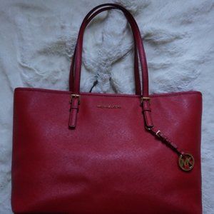 MICHAEL Michael Kors Designer Medium Jet Set Travel Tote in Bright Red (EUC)